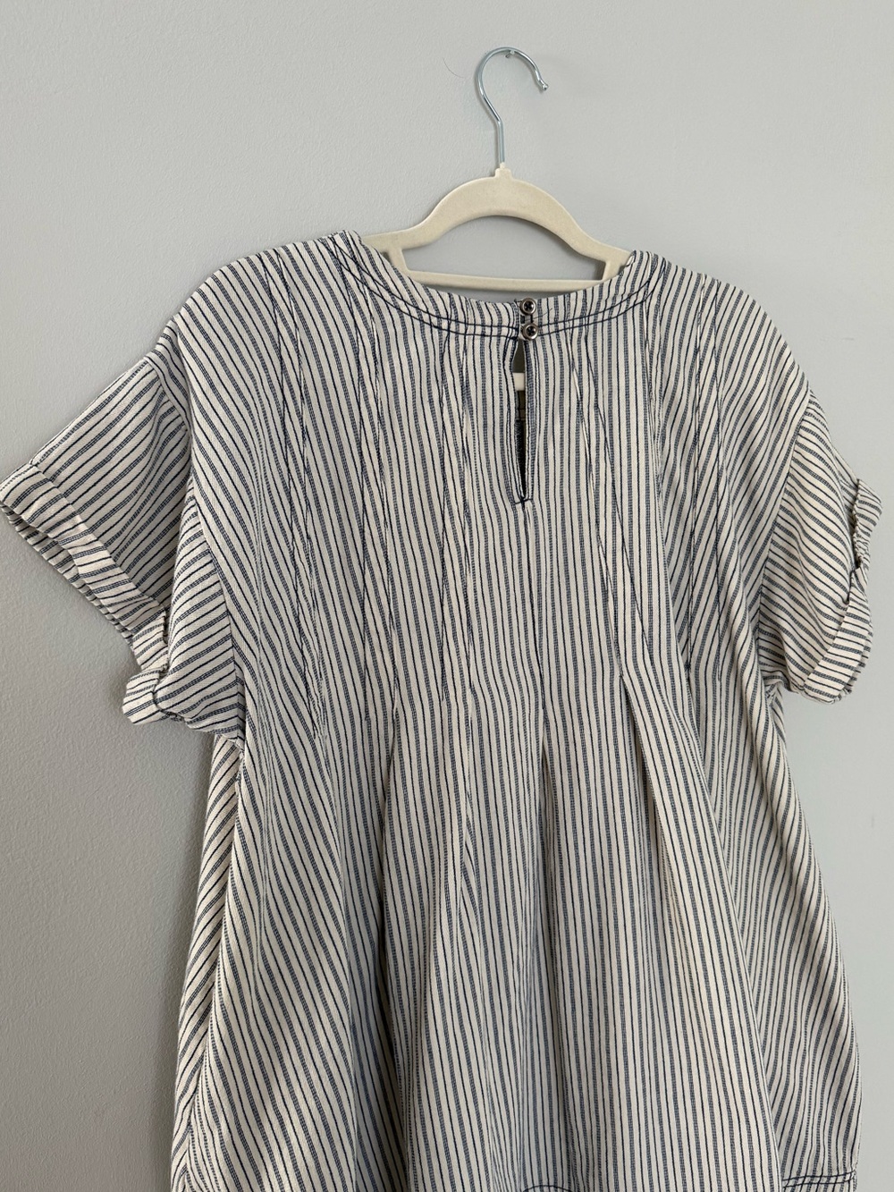 Pilcro Anthropologie Striped Cotton Swing Tunic Dress Blue Cream Size L - Picture 8 of 10